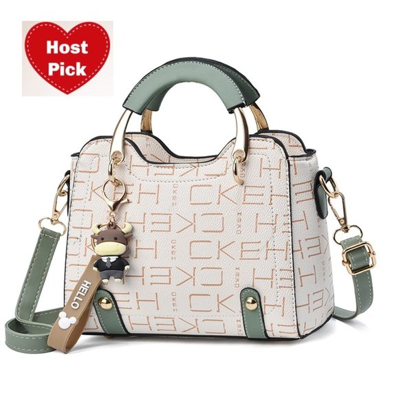 Letter Graphic Design Handbag Green & Beige Bag with Shoulder Strap - Picture 3 of 6